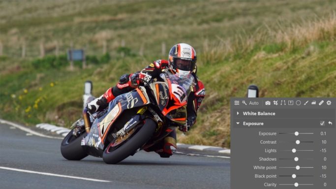 How to edit motorcycle racing photos: An example of exposure editing.