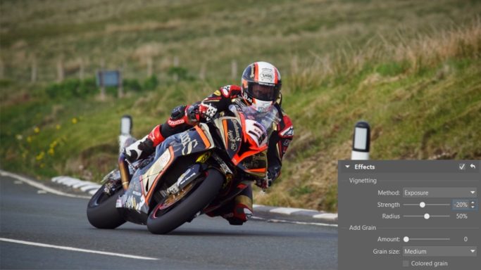 How to edit motorcycle racing photos: adding vignetting.