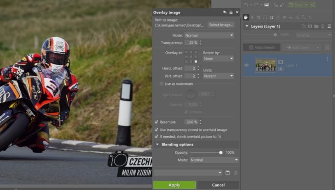 How to edit motorcycle racing photos: adding a watermark.