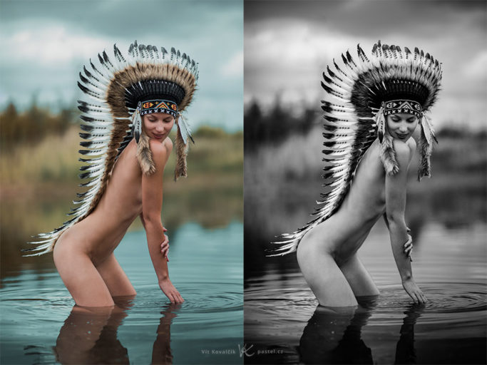 Nude photography: a picture in colors and in black-and-white.