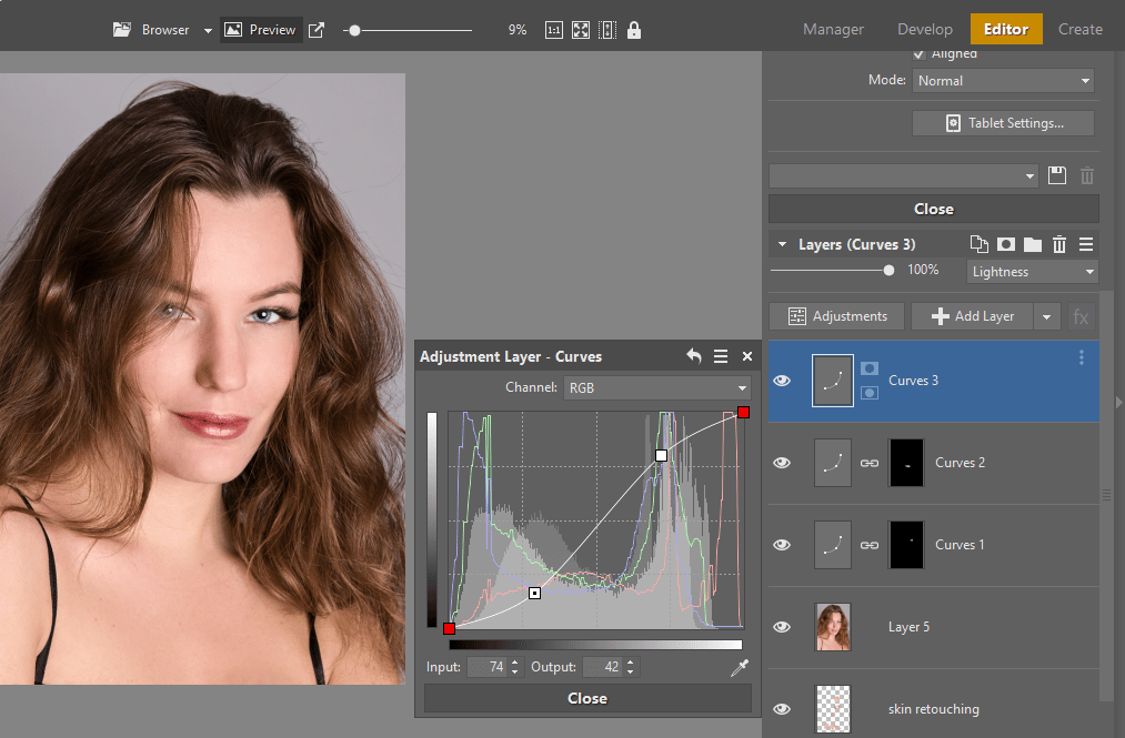 Learn to Retouch Portraits - editor contrast