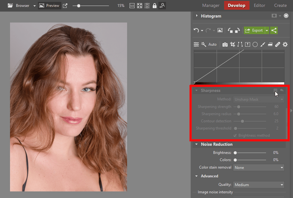 Learn to Retouch Portraits - turning off sharpening