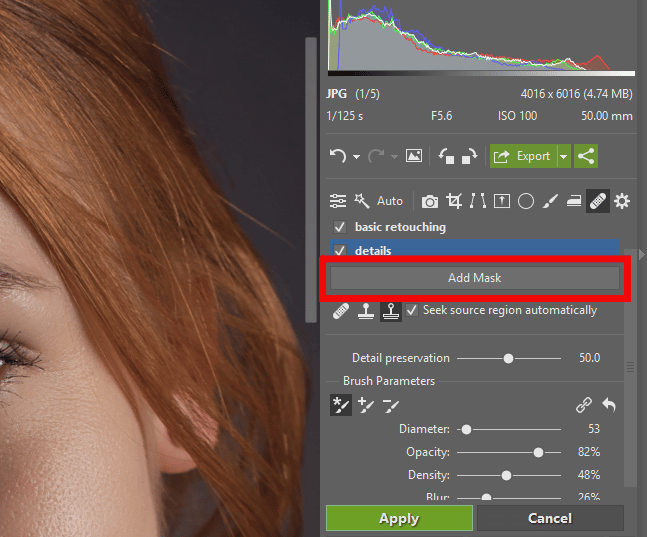Portrait Retouching - add mask