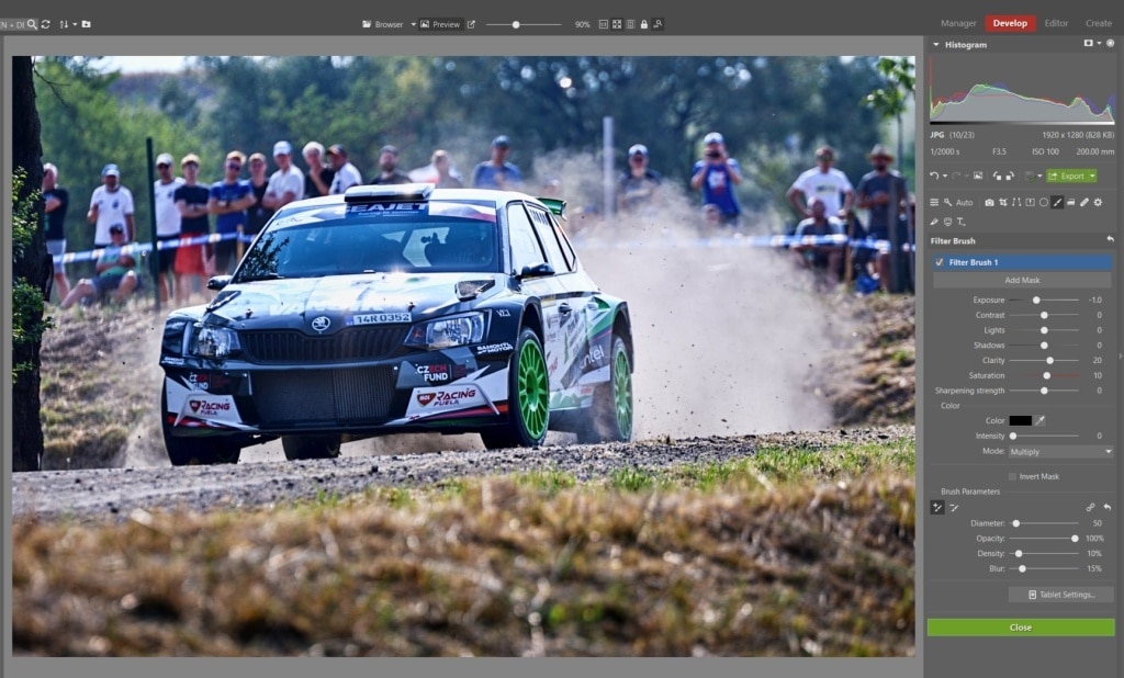 How to Edit Car Racing Photos - filter brush on windshield