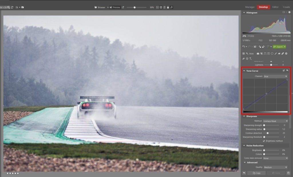 How to Edit Car Racing Photos - tone curve
