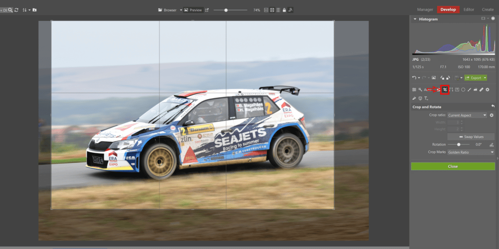 How to Edit Car Racing Photos - cropping photo in Zoner Studio