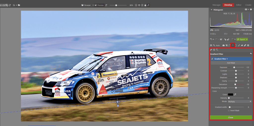 How to Edit Car Racing Photos - gradient filter in ZPS