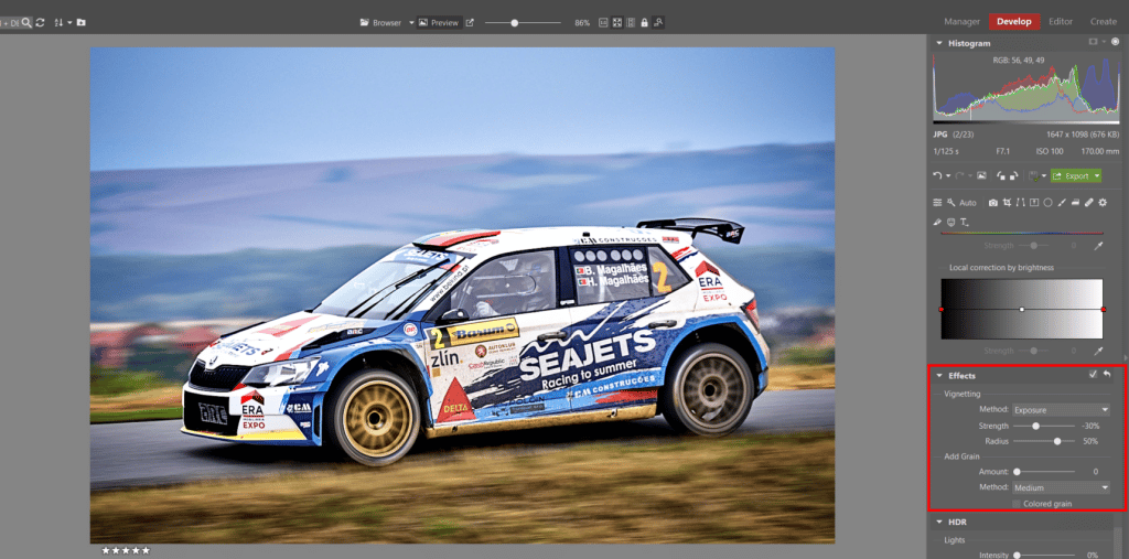 How to Edit Car Racing Photos - addding vignetting