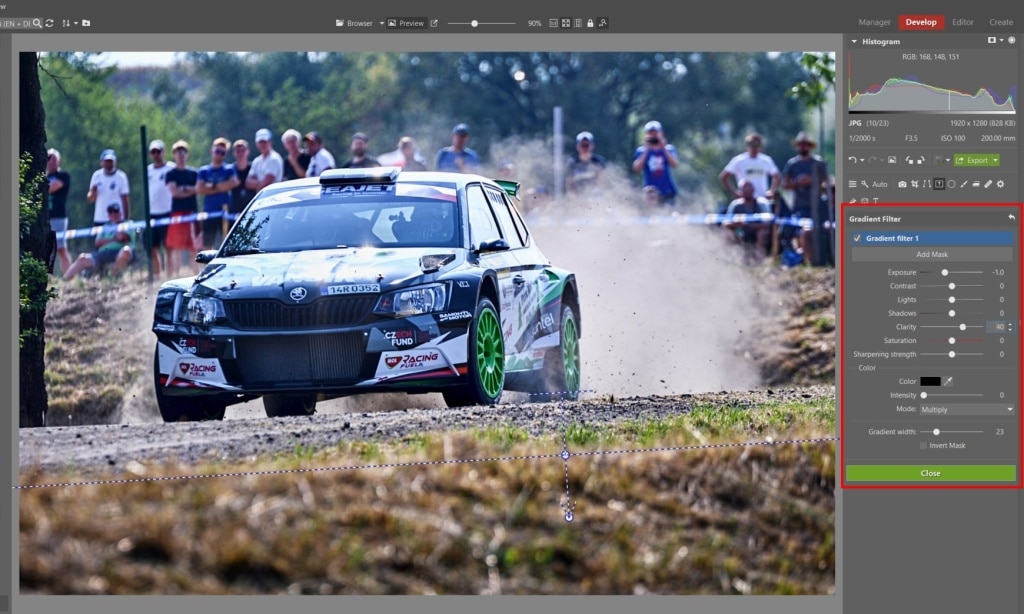 How to Edit Car Racing Photos - gradient filter