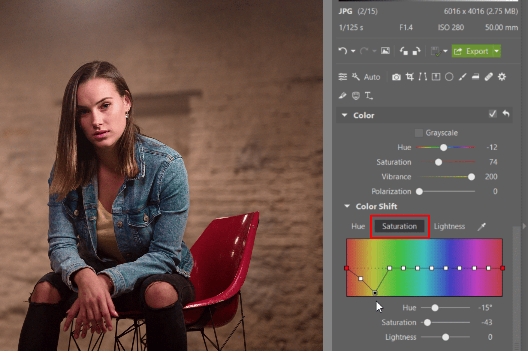 Try Editing a Nighttime Portrait - editing saturation
