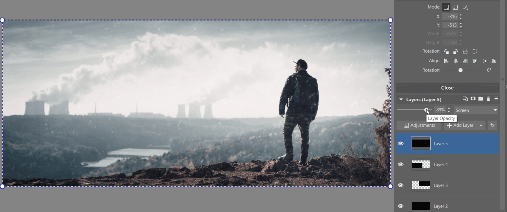 How to Add Snow to Your Photos: It’s Easy With Layers - adjusting opacity