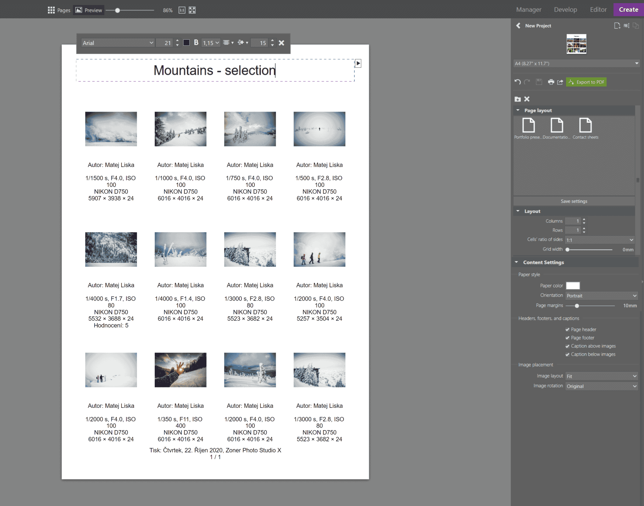 how to print 4 images on one page