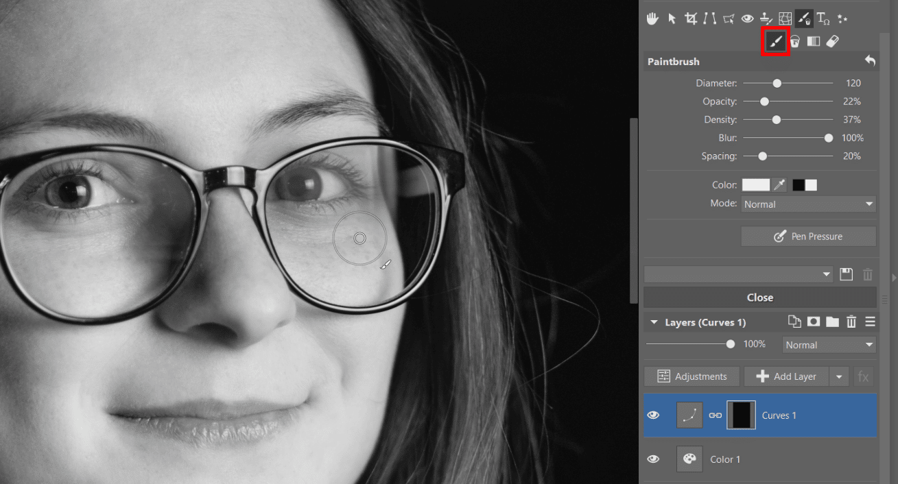 How to remove glare from eyeglasses and other glass objects. Use the Editor Module, masks, and layers.