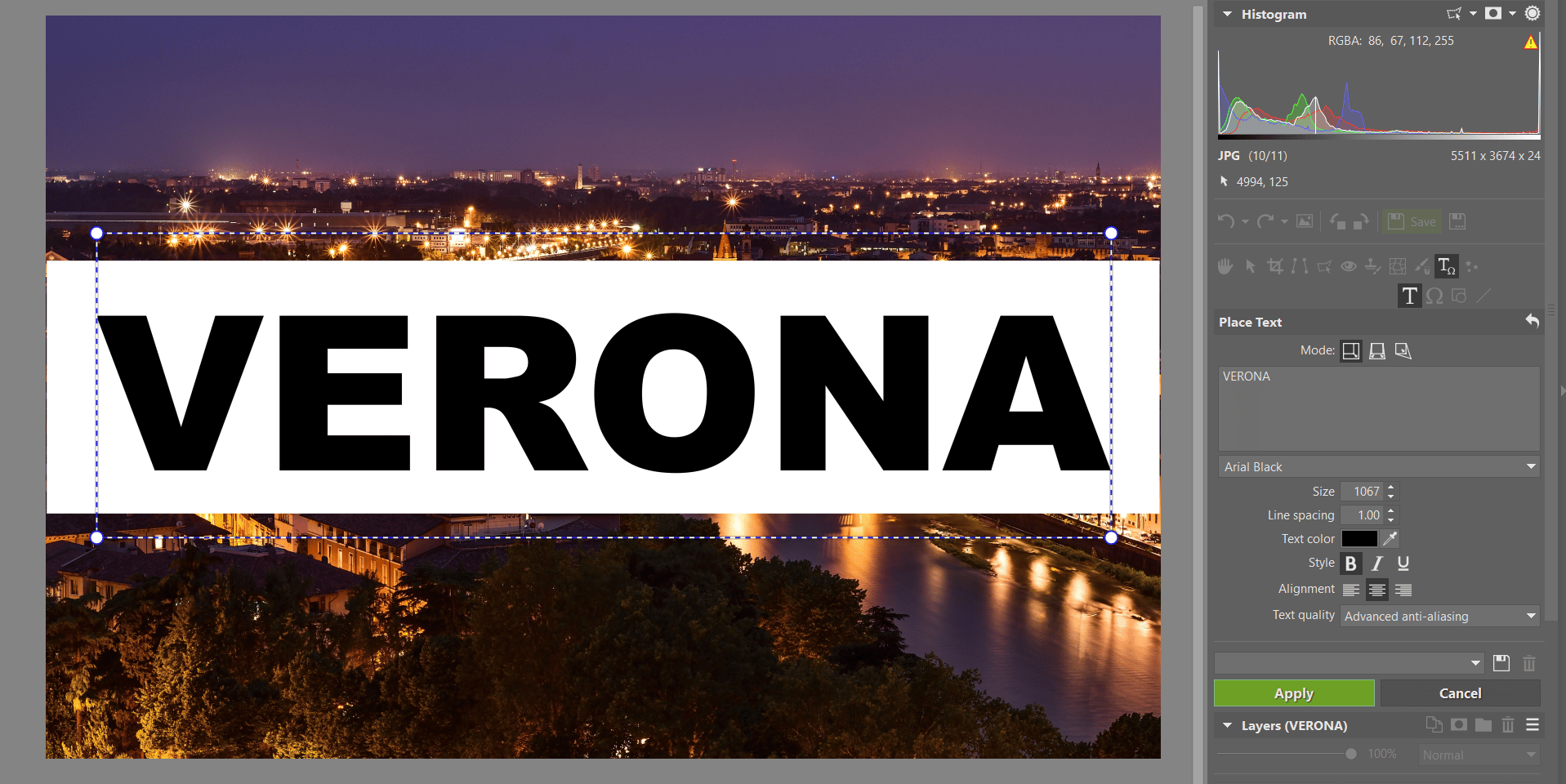 Add Transparent Text to your Photograph -Use the Editor Module and Layers