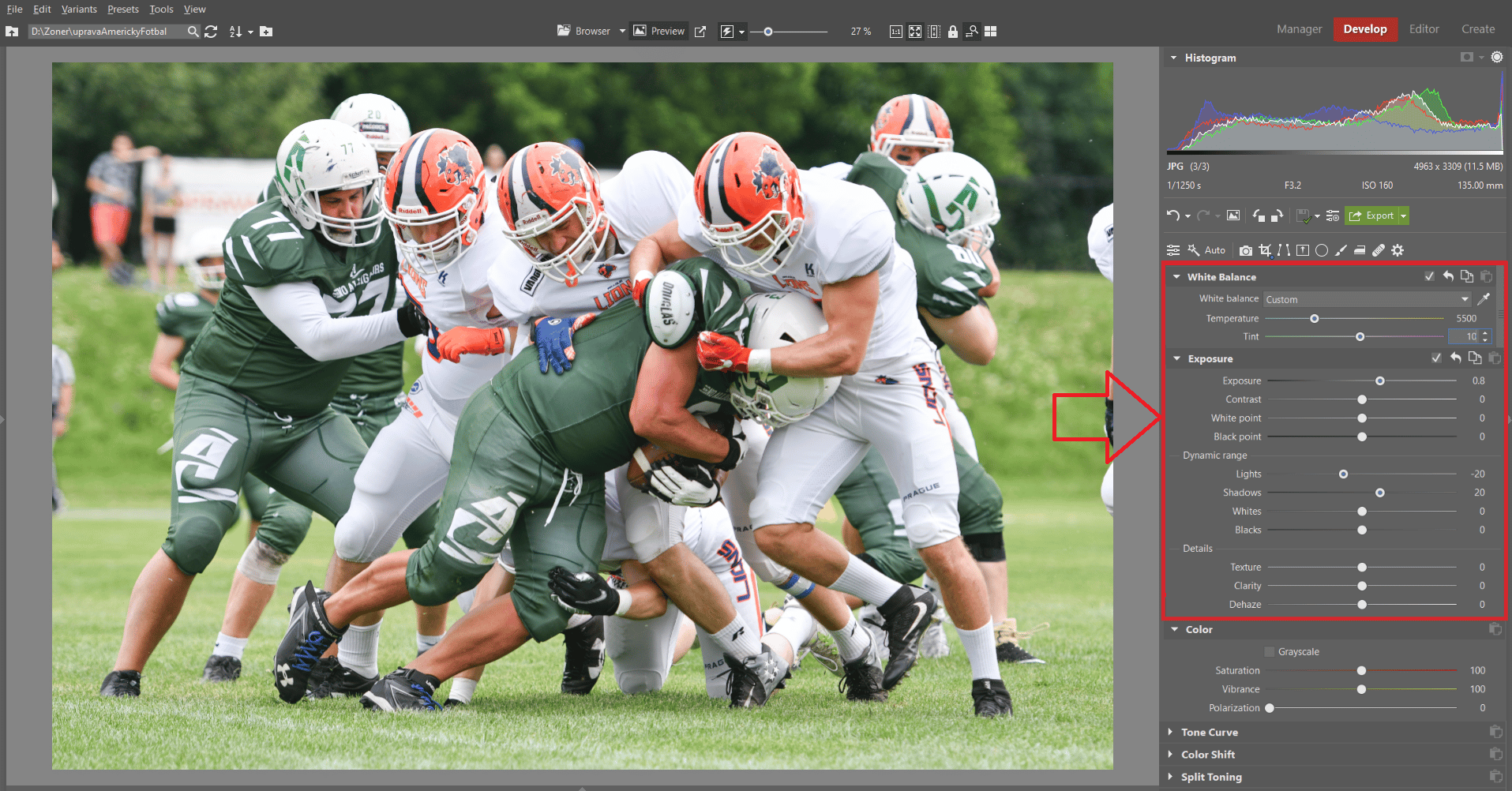 Sports Photography in the Develop Module