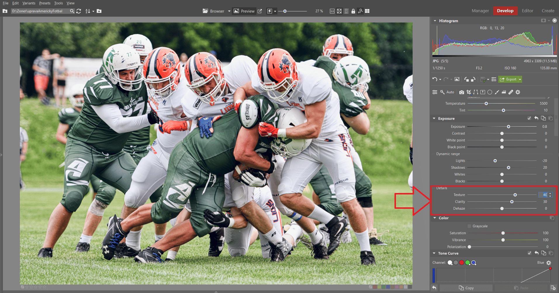 Sports Photography in the Develop Module