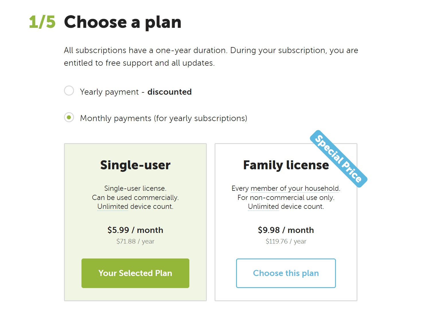 Choose a family license