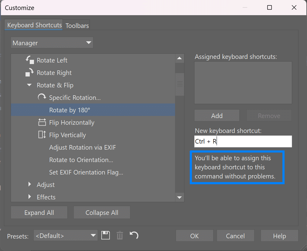 Customize Zoner Studio, keyboard shortcuts