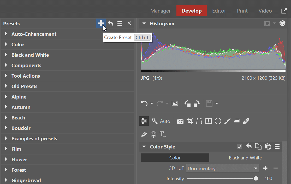 3D LUTs, create preset