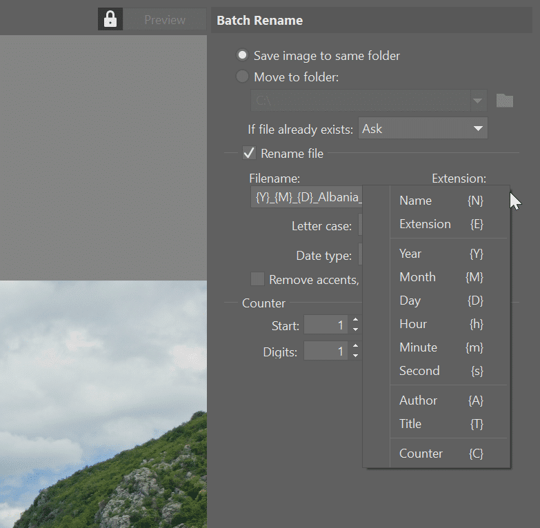 Organize Your Pictures using Batch Rename, filename
