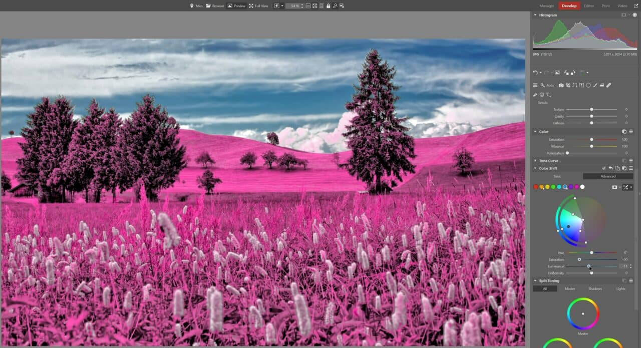 Infrared Photo Effect, saturation and luminance