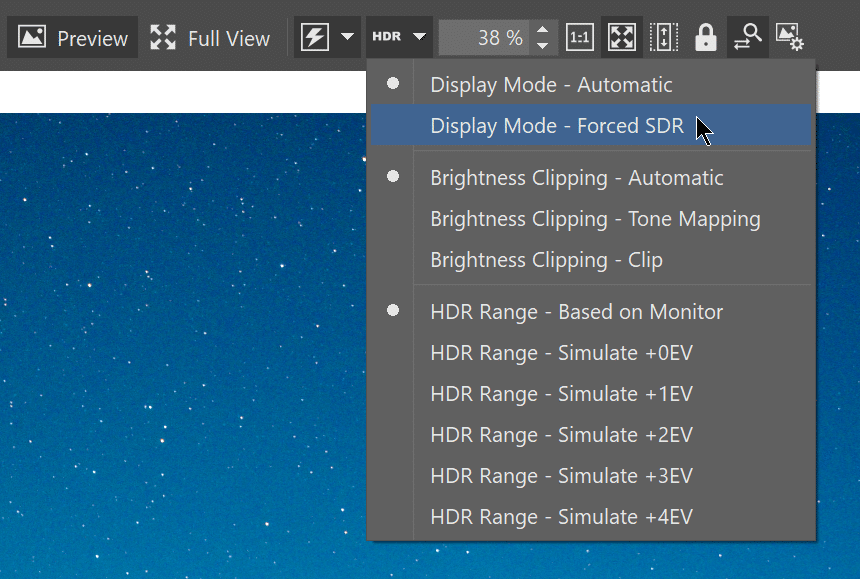 forced sdr in Zoner Studio