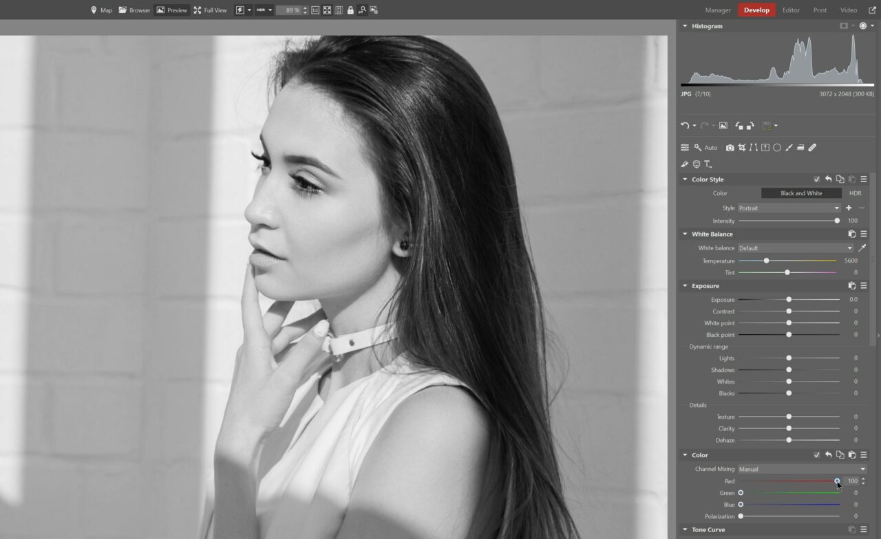 Convert Photos to Black and White, manual channel mixing