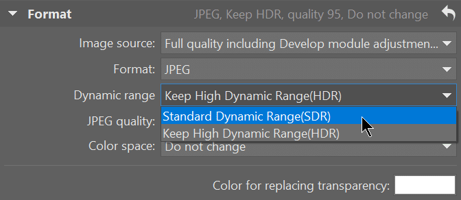 Printing and Sharing HDR Photos, sdr export