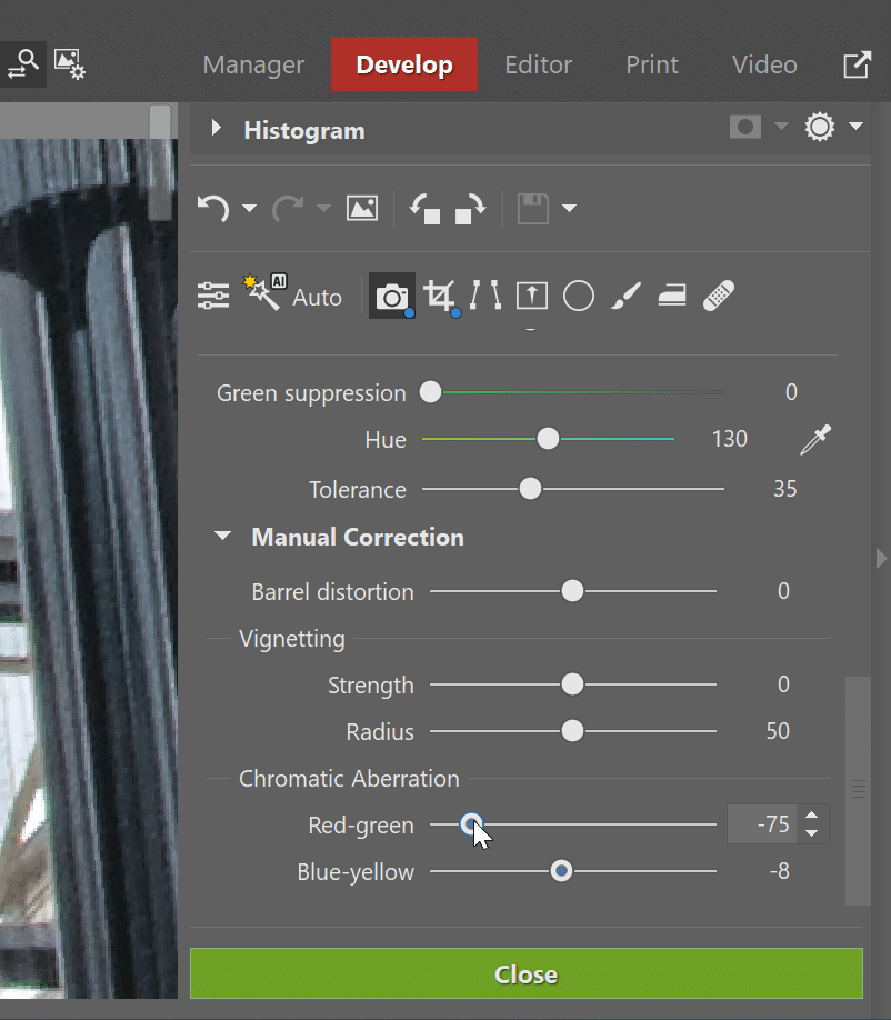 Lens Defects, manual correction