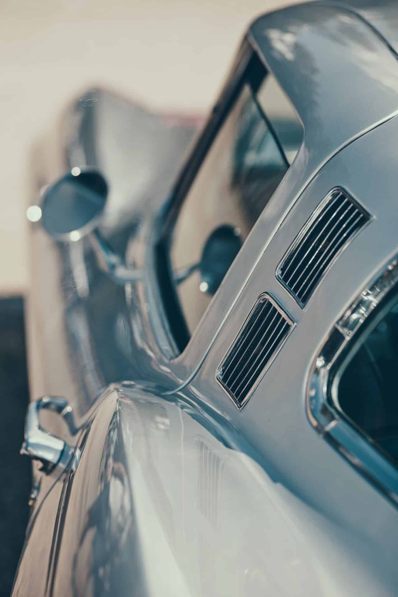 car, Close-up of the Chevrolet Corvette C2 vent grill. 