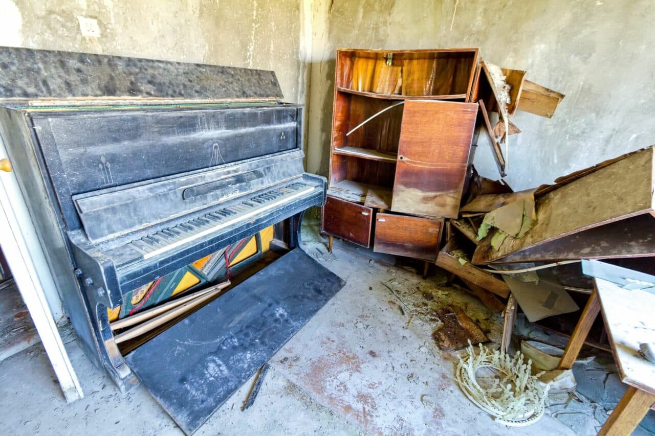 Chornobyl, Pripyat, forgotten piano in one of the apartments in Pripyat