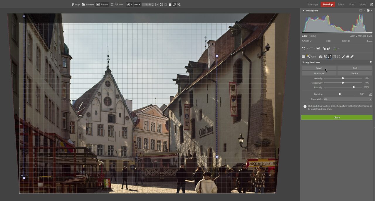 How To Save Backlit Photos, straighten lines