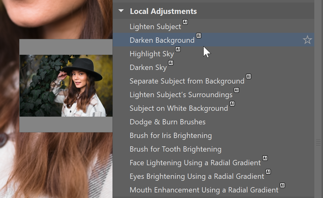 AI masks in zoner Photo Studio X: AI presets